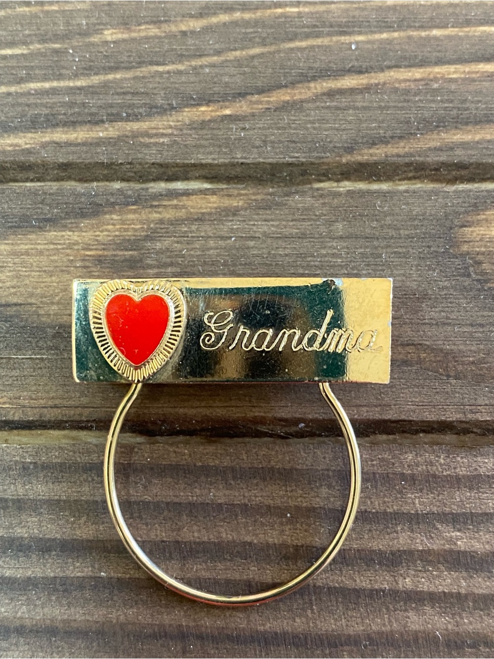 Vintage Grandma Heart Brooch Pin Gold Tone Red Heart Sentimental Gift Pin